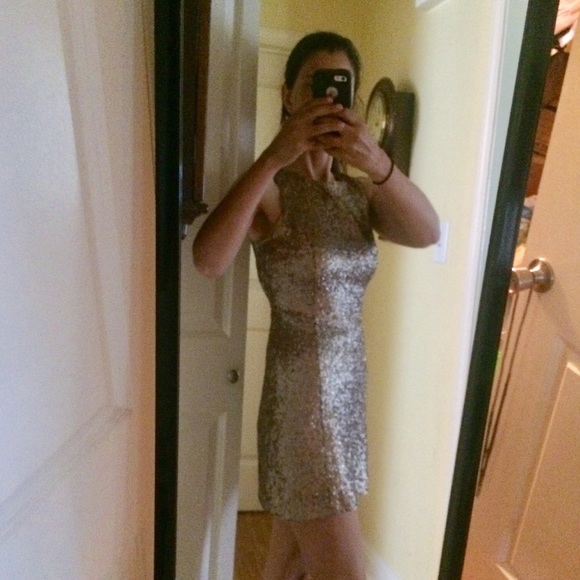 Esley Small Gold Sequin Open Back Tank Short Dress - Picture 14 of 16